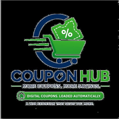 Coupon Hub logo featuring a shopping cart with discount tag and circular arrow design